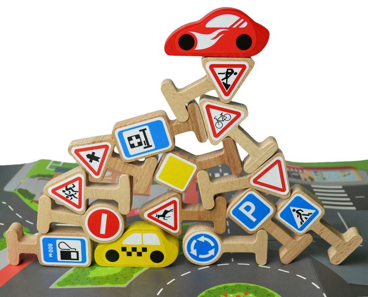 Дорожні знаки з дорогами. Розвивальна дерев'яна іграшка для малюків 900149 фото