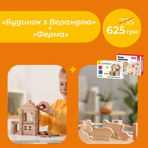 Комплект Будинок з верандою + Тварини на фермі 900255+900521 фото