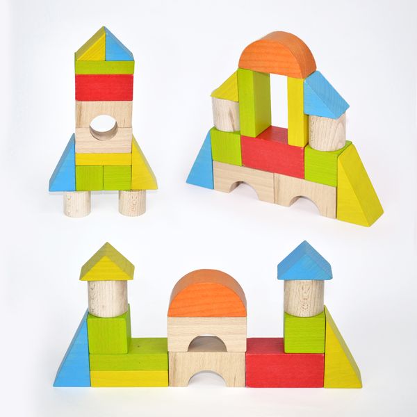 Розвиваючі дерев'яні будівельні блоки для малюків 14 фігур 900453 фото